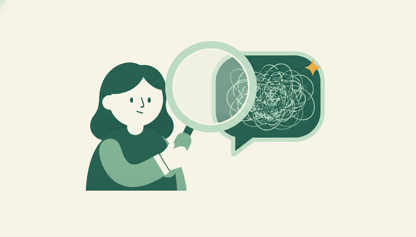 A calm owner inspecting a suspicious review with a magnifying glass